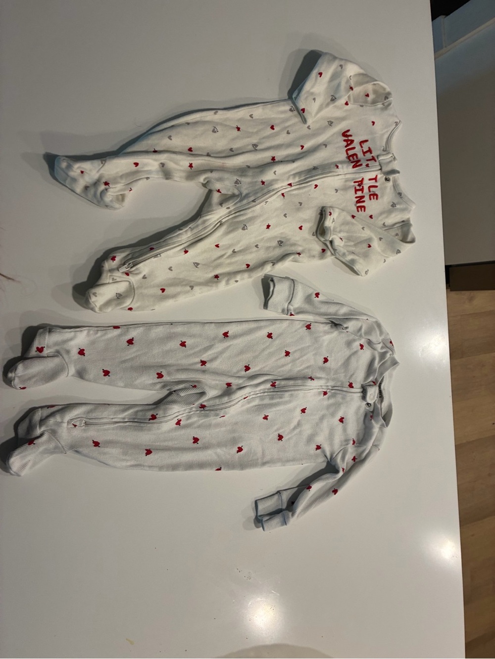 Target White Footed Baby One-Piece Pajamas with Red Heart Print - Set of 2
